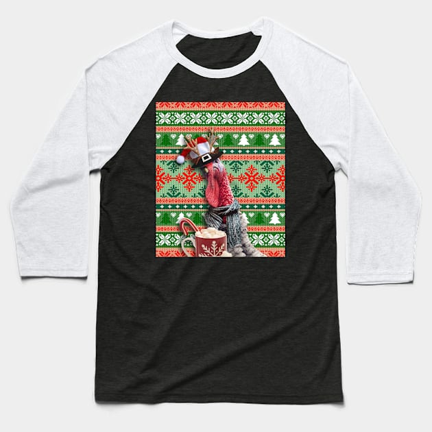 Ugly Christmas Xmas Turkey, Thanksgiving Reindeer Deer Baseball T-Shirt by Random Galaxy